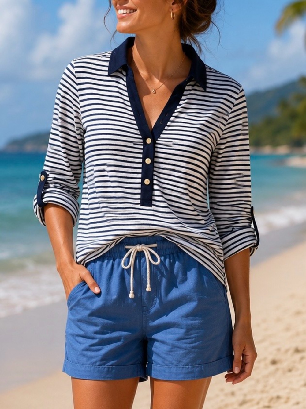 Ann Taylor Women’s Navy & White Striped Polo Size XSP